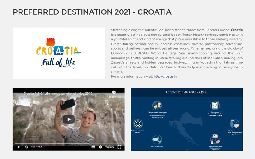 Hrvatska je u 2021. godini „Preferred Destination“ ECTAA-e